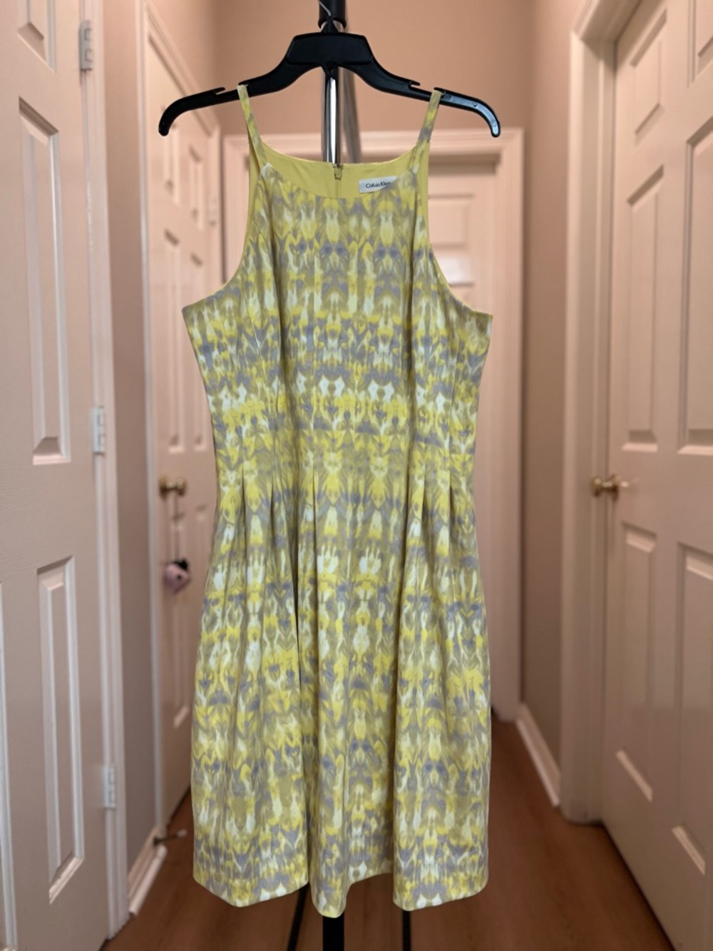 Calvin Klein Yellow and Gray Sleeveless Fit-and-Flare Mini Dress